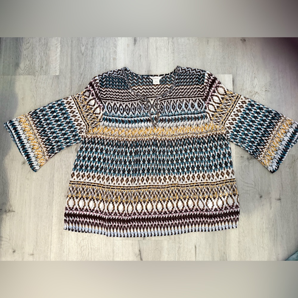 Ariat Geometric Stripe Tunic in Teal, Brown & Cream